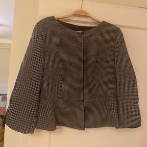 Gingham 3/4-Sleeve Peplum Jacket, Black/White